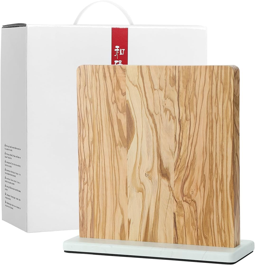 Strong Double Sided Magnetic Knife Block Without Knives, with Acacia Wood+430 Stainless Steel Base，Magnetic Universal Stands with Strong Enhanced Magnets Strip Kitchen Storage Cutlery Large Organizer