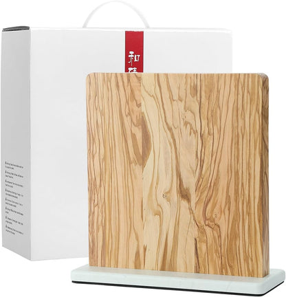 Strong Double Sided Magnetic Knife Block Without Knives, with Acacia Wood+430 Stainless Steel Base，Magnetic Universal Stands with Strong Enhanced Magnets Strip Kitchen Storage Cutlery Large Organizer