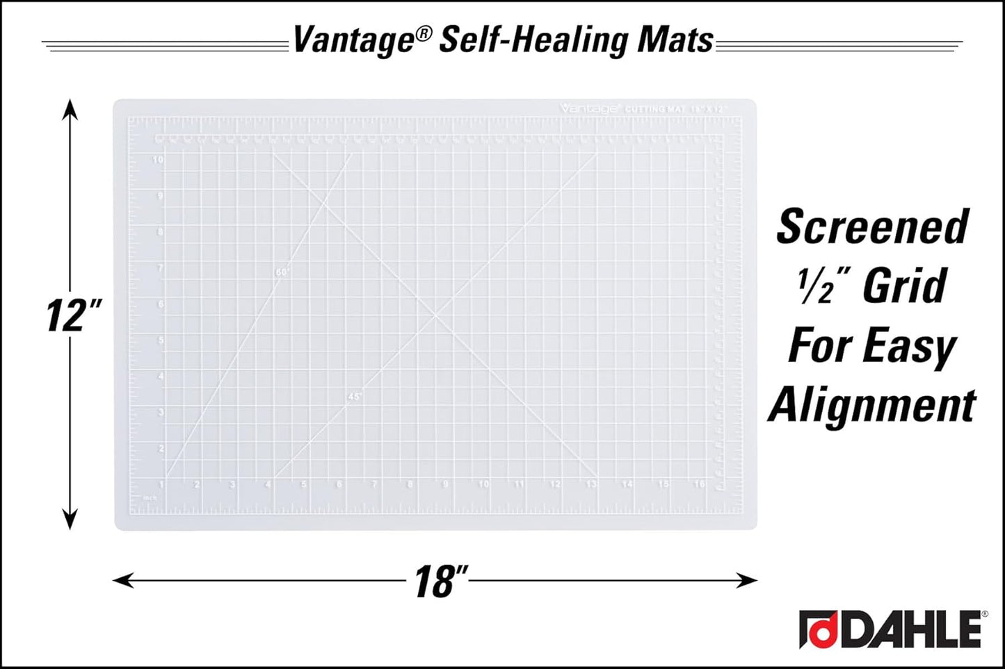 Dahle Vantage 10680 See-Through Premium Self-Healing Cutting Mat, 9"x12", 1/2" Grid, 5 Layers for Max Healing, Perfect for Crafts & Sewing, Clear
