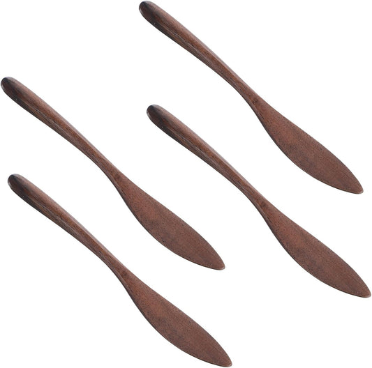 4 Pcs Black Walnut Wooden Knife Butter Knife Butter Spreader 5.9″ Butters Sandwich Condiment Cheese Jelly Spreader Knives Comfortable Feel Wooden Spatulas for Kitchen Restaurant