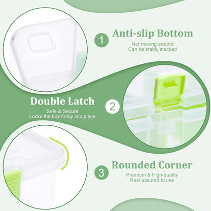 BTSKY Clear Plastic Dividing Storage Box with 4 Compartments Adjustable Storage Bin with Lid Plastic Craft Storage Container Multipurpose Sewing Box Art Supply Organizer, 13.3x8.1x3.4 Inches