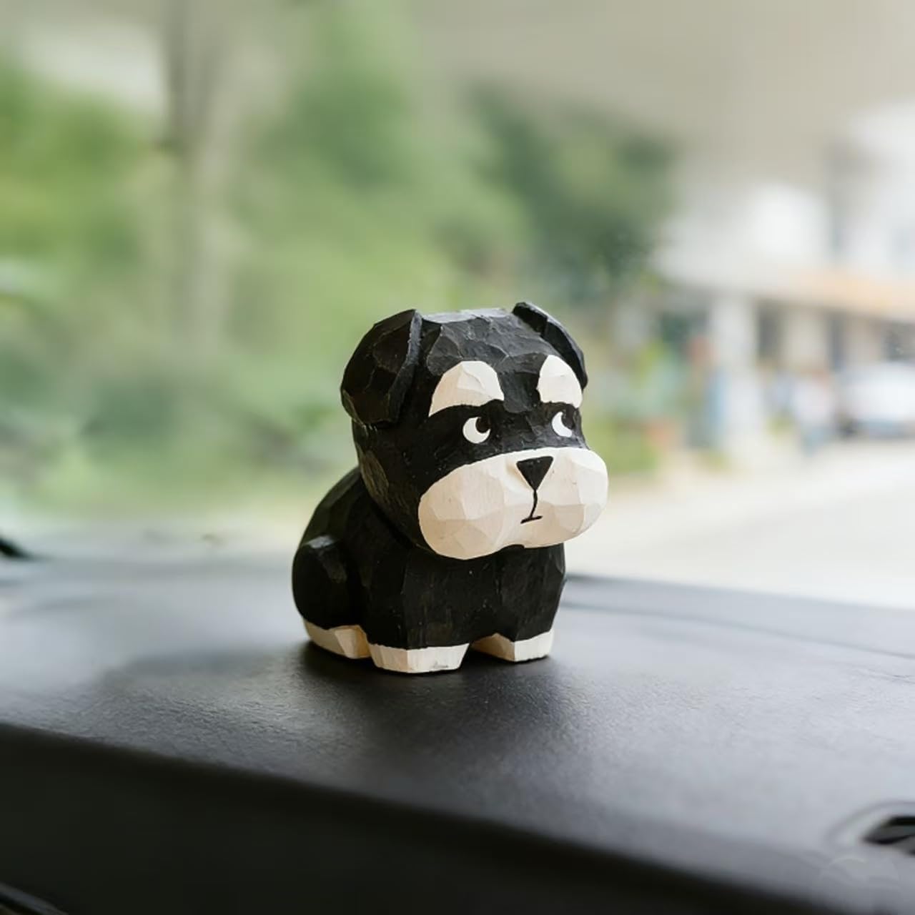 Hand-Carved Wooden Teddy Dog Figurine, 2.7" Brown Puppy Statue with Base for Car Dashboard, Desk & Home Decor, Gift for Dog Lovers