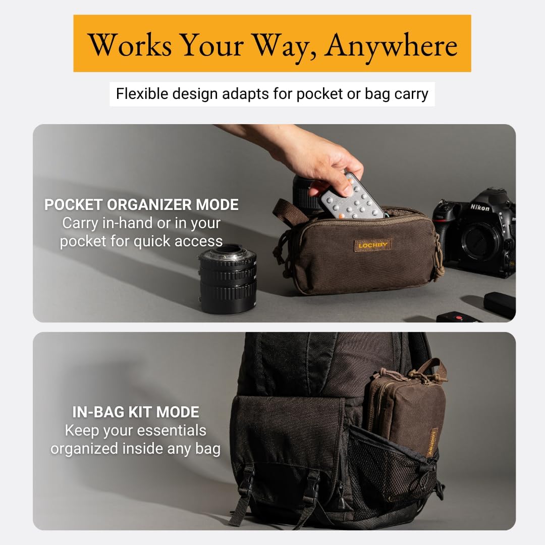 LOCHBY® Venture Pouch | Multipurpose Tactical Tool Bag | Water Resistant Waxed Canvas | Dual-Sided Zipper Pouch | for Motorcycle, Bike, EDC, Pen, Pencil, Art, Tech & Travel
