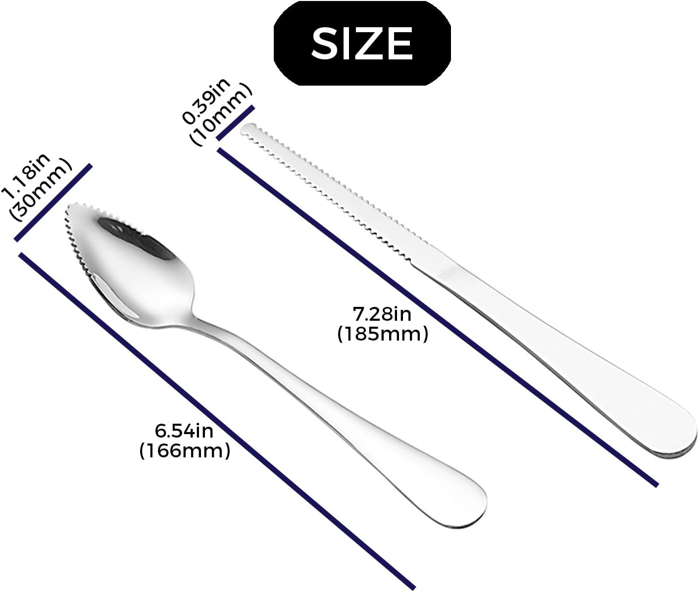 5Pcs Grapefruit Spoons and 3 Pcs Knives Set, Stainless Steel Grapefruit Utensils with Serrated Edge for Easy Cutting & Scooping, Rust-Proof Kitchen Tool for Avocado, Oranges and Melons