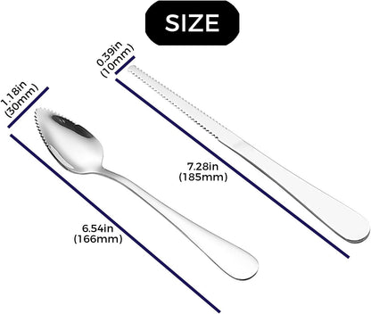 5Pcs Grapefruit Spoons and 3 Pcs Knives Set, Stainless Steel Grapefruit Utensils with Serrated Edge for Easy Cutting & Scooping, Rust-Proof Kitchen Tool for Avocado, Oranges and Melons