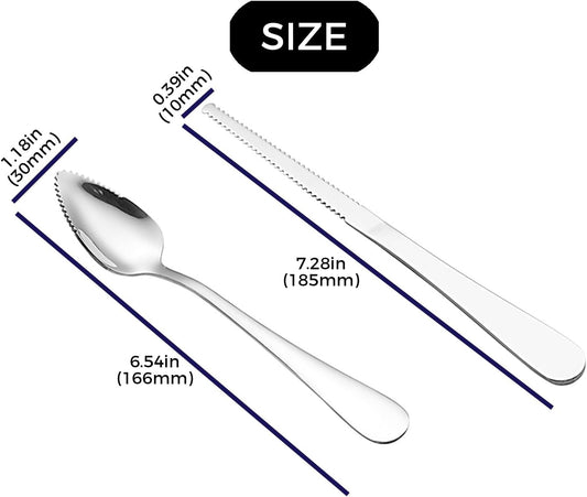 5Pcs Grapefruit Spoons and 3 Pcs Knives Set, Stainless Steel Grapefruit Utensils with Serrated Edge for Easy Cutting & Scooping, Rust-Proof Kitchen Tool for Avocado, Oranges and Melons