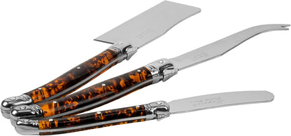 Laguiole Cheese Knife Set of 3 – Charcuterie Accessories w/Faux Ivory Handles – Includes 6.25" Cheese Spreader, 9.25" Spear & 8.5" Cleaver Knife