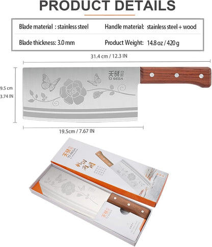 Meat Cleaver Knife 7.4 Inch, Ultra Sharp Chinese Chef's Knives, Full-tang Chopping Knife, 30Cr13 Steel Blade Thickness 2.5 mm, TJ SEGA Series TC1707