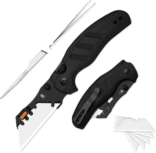 Kizer C01C Uti 2 (Tool-Free Version) Utility Knife, Button Liner Lock Box Cutter Pocket Knife with 5PCS Razor Blades, Thumb Stud Folding Knives with Green G10 Handle for Men Women V3488.29JNM1