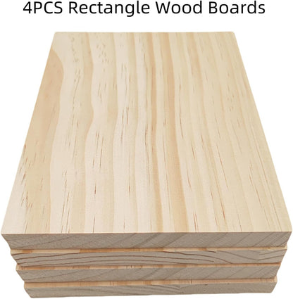 4PCS Rectangle Wood Boards Unfinished Wood Blocks for Crafting, 8x6x1in Blank Whittling Wooden Blocks for Wood Carving,Painting & Burning
