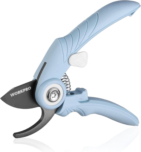 WORKPRO 6.9" Bypass Pruning Shears, Gardening Scissors with Sharp SK5 Steel Blade, Handheld Garden Floral Clippers for Rose, Plants, Flowers, Fruits Trees, Gardening Gifts for Women & Men, Green