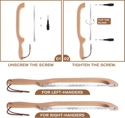 Woodever Bread Knife, 2 Pack Bread Slicer for Homemade Bread, 16'' Wooden Sourdough Bread Knife with Bow Design, Premium Stainless Steel Serrated Bread Cutter for Bagels and Baguettes (2 Pack)