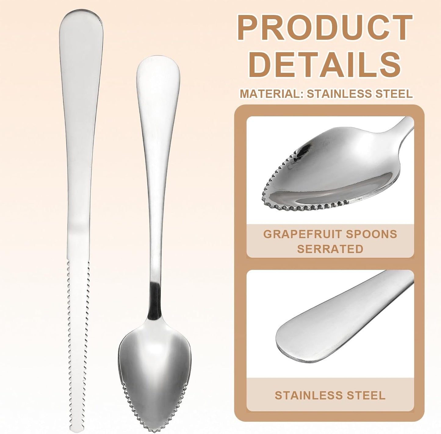 PATIKIL 4PCS Grapefruit-Spoons with Serrated Edge, Grapefruit-Spoons Serrated, Silver, 2 Set