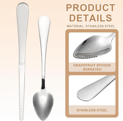 PATIKIL 4PCS Grapefruit-Spoons with Serrated Edge, Grapefruit-Spoons Serrated, Silver, 2 Set