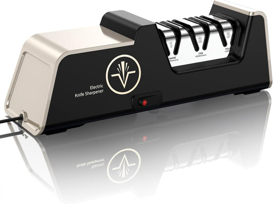 VIDOME Professional Electric Knife Sharpener with 100% Diamond Abrasives and Precision Angle Guides for Kitchen Straight Edge & Ceramic Knife, 3-Stage, Champagne Gold