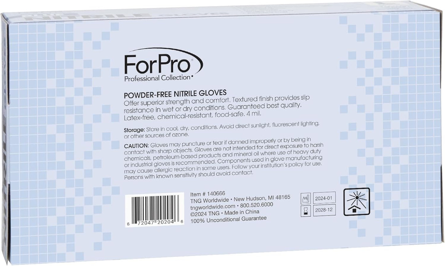 ForPro Disposable Nitrile Gloves, Chemical Resistant, Powder-Free, Latex-Free, Non-Sterile, Food Safe, 4 Mil
