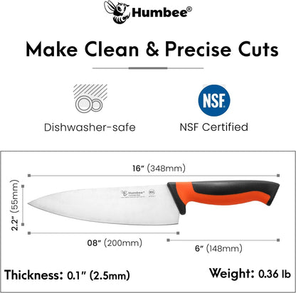 7.5-Inch Nakiri Knife, High Carbon Stainless Steel Hollow Grind Blade, Razor Sharp Edge, Ergonomic Non-Slip Handle, Cleaver Style, DT-50 Series, Orange