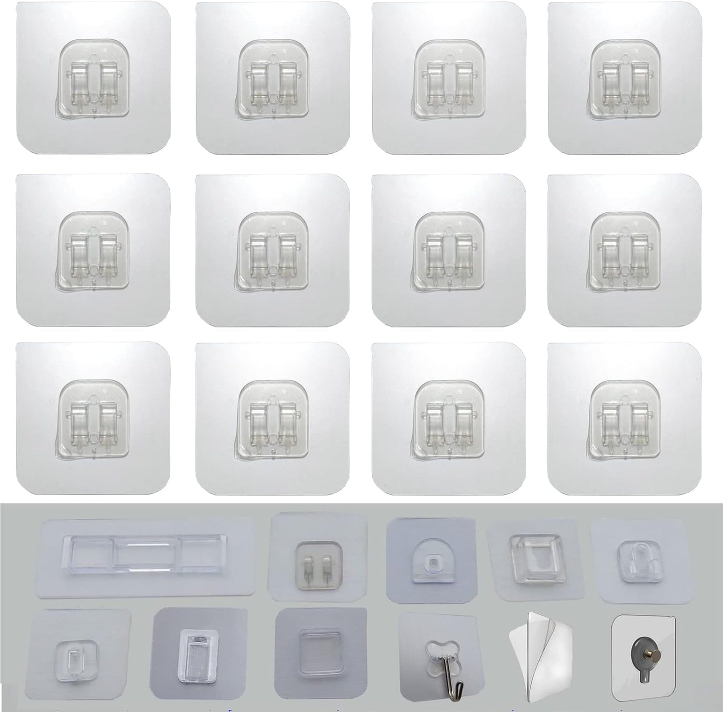12 PCS Wall Mounted Replacement Sticky pads for Kitchen Bathroom Shower Caddy Organizer Rack Holder Nail Free Adhesive Hooks (Square)