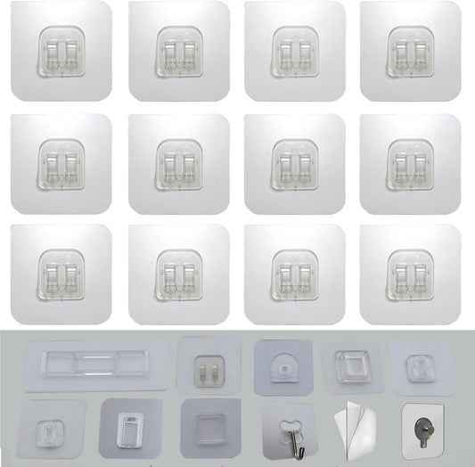 12 PCS Wall Mounted Replacement Sticky pads for Kitchen Bathroom Shower Caddy Organizer Rack Holder Nail Free Adhesive Hooks (Square)