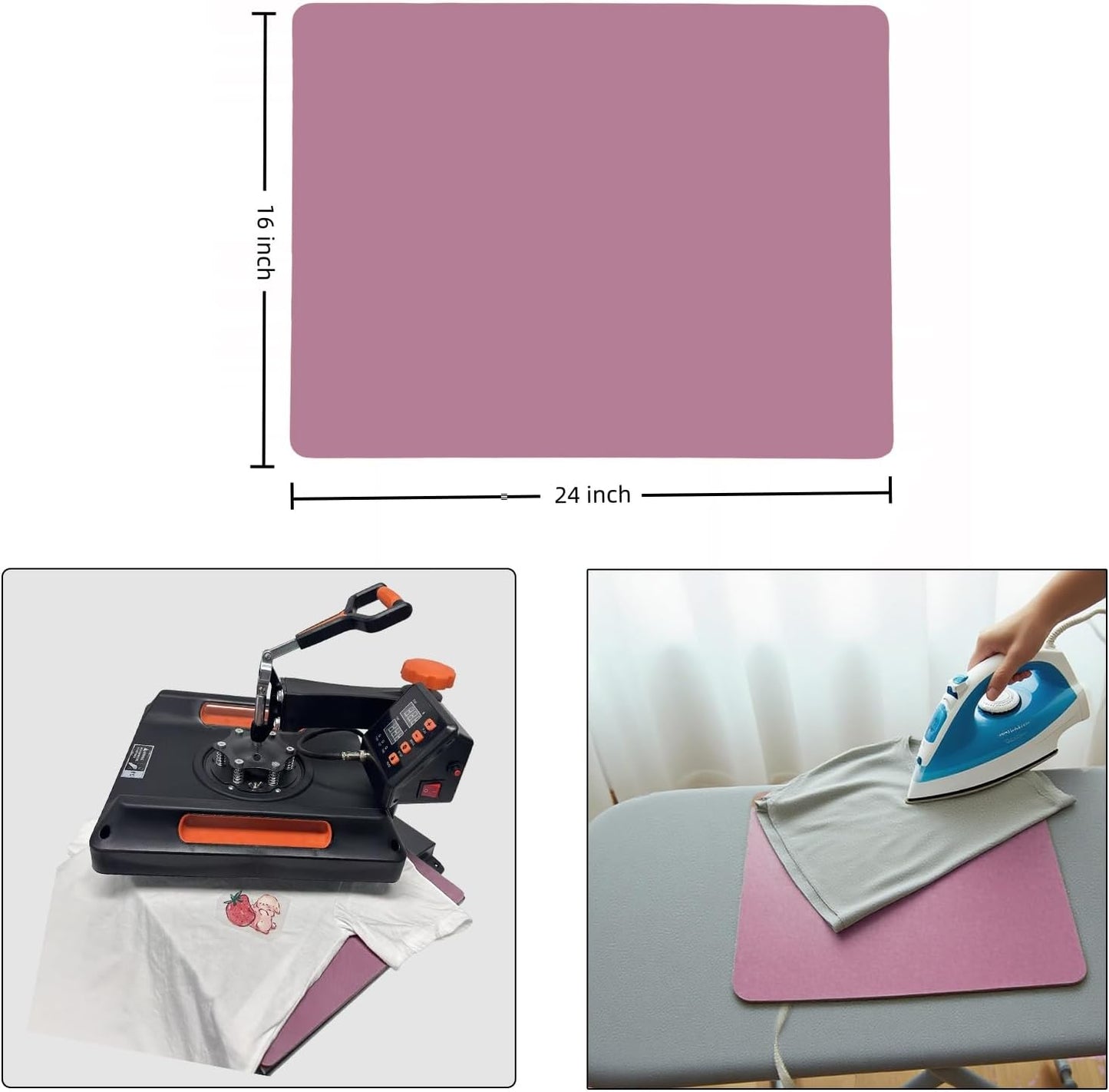 Silicone Heat Press Mat 15x15 Inch, Heat Resistant & Fireproof, Double Sided Washable Heat Press Pad for Vinyl Ironing HTV Transfer Sublimation & Crafting Projects,Pink