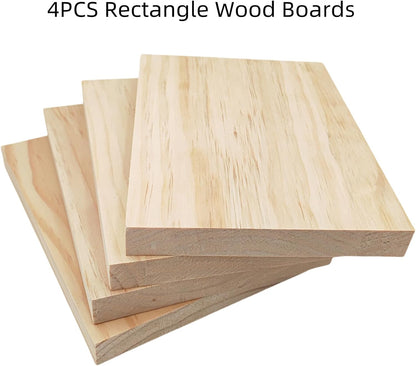 4PCS Rectangle Wood Boards Unfinished Wood Blocks for Crafting, 8x6x1in Blank Whittling Wooden Blocks for Wood Carving,Painting & Burning