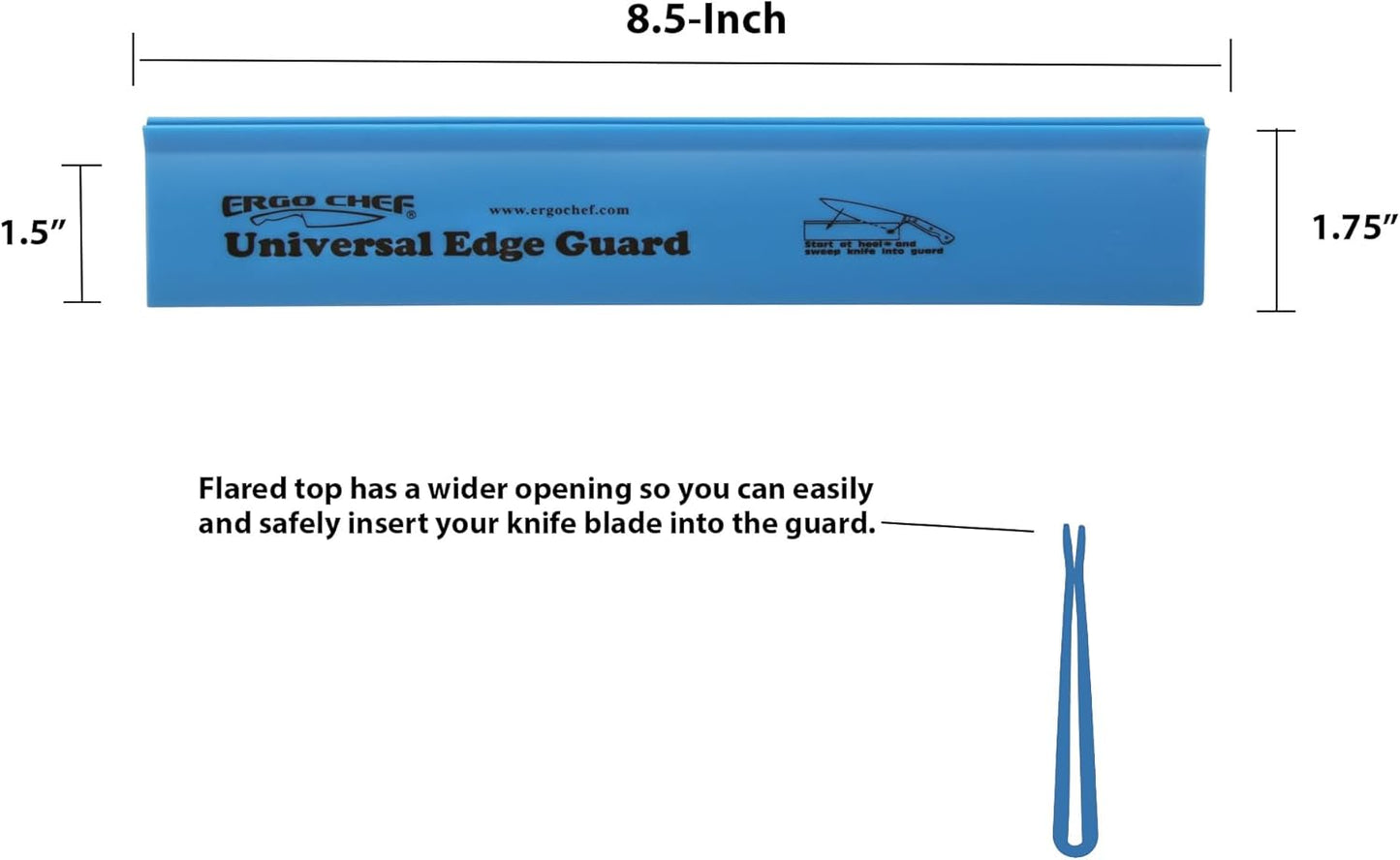 Ergo Chef Universal Knife Blade Edge Guard 8 Inch x 1.5 Inch for Knives up to 8” Blades, Durable BPA-Free Sturdy ABS Plastic, Knife Protector (Blue)