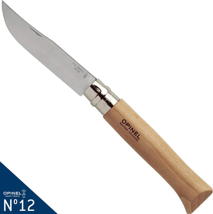 Opinel No. 08 INOX - Sandvik Stainless Steel Folding Pocket Knife, Beechwood Handle, 3.28 in Blade, Virobloc Safety Locking Collar, Made in France