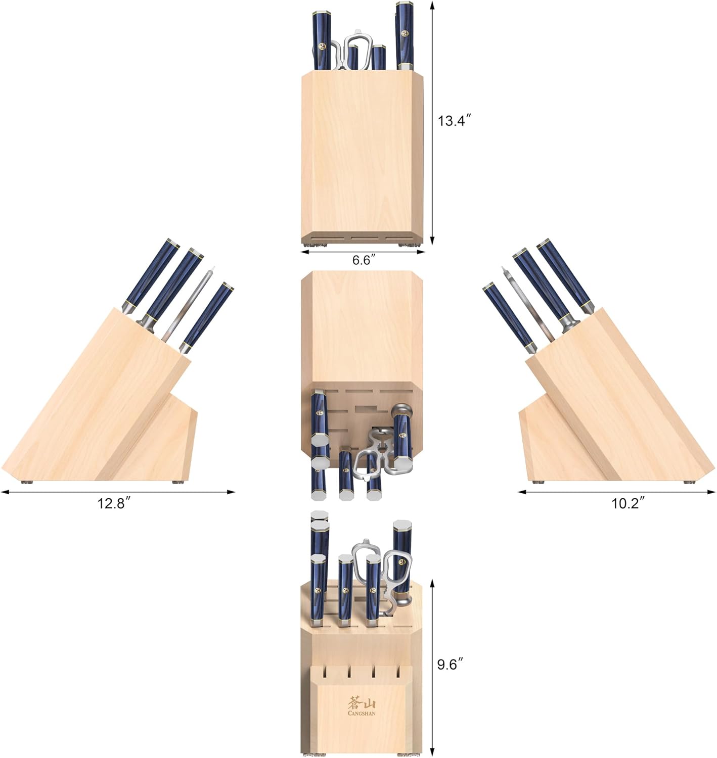 Cangshan KITA Series 12-Piece Knife Block Set, HUA Ash Wood Block, 501790 (Blue, 12pc)