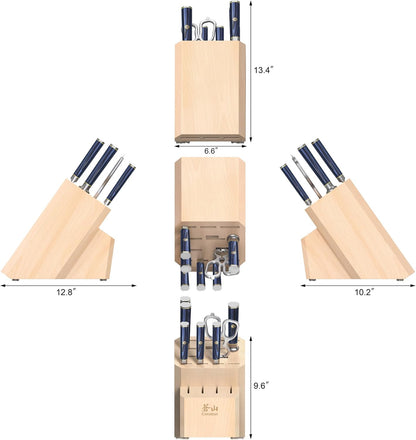Cangshan KITA Series 12-Piece Knife Block Set, HUA Ash Wood Block, 501790 (Blue, 12pc)