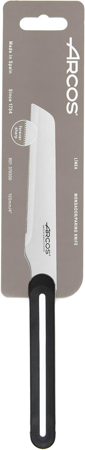 Arcos Paring Knife Set of 3 Pieces 4 Inch Stainless Steel. Colorful Kitchen Knives for Peeling Fruits and Vegetables. Ergonomic Polypropylene Handle. Serie B-Line. Color Orange, Red and Green.
