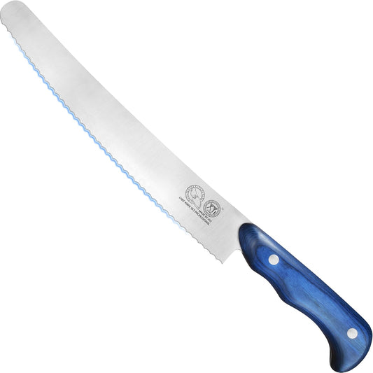 XYJ Authentic Since 1986, Bread Knife 10 inch, Stainless Steel Serrated Blade Cake Knife, Professional Slicing Bread Cutting Knives with Wood Handle for Right Hand Use, Kitchen Serrated Knife