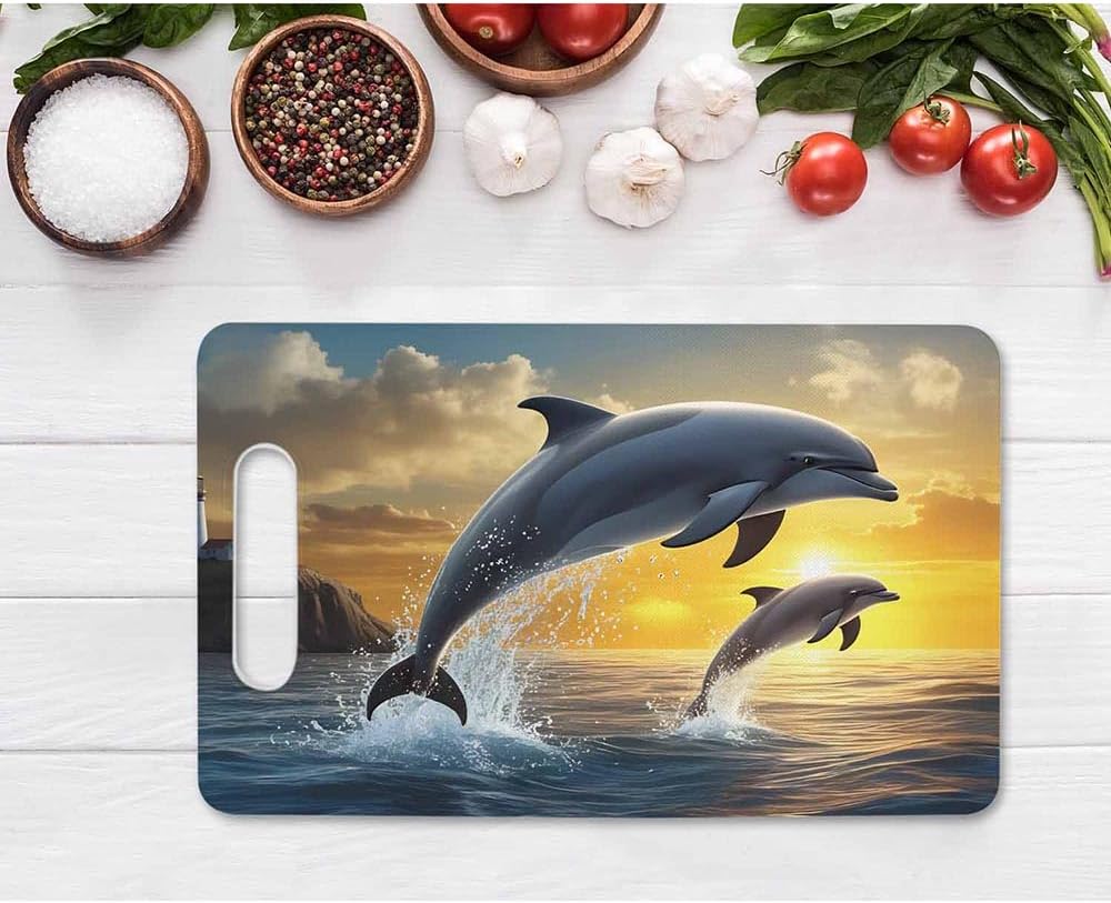 Coffee Set Cutting Board with Handles Coffee Maker Muffin Cup Flower Hot Drink Love Cutting Boards Plastic Safe Chopping Board for Kitchen 16" x 10" x 0.24"
