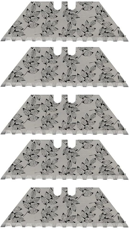 NDZ Performance Serrated Steel Blade Replacement for Utility Knife & Box Cutters, Custom Double Sided Laser Engraved Designs, Silver - Skull - 3 Pack