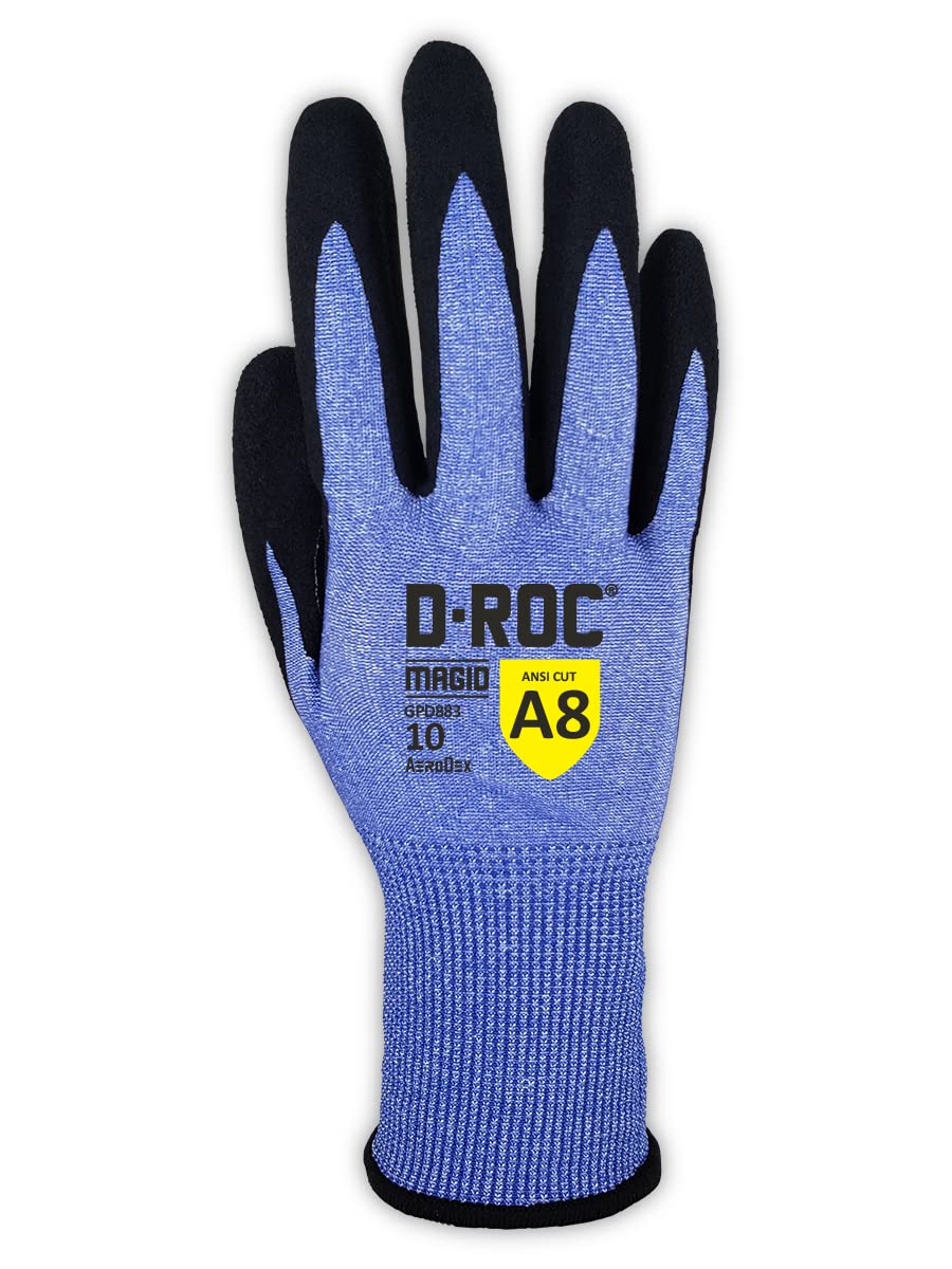 MAGID D-ROC AeroDex ANSI A8 VersaTek Grip Coated Palm Work Gloves, 1 Pair, Size 8/Medium (GPD883)