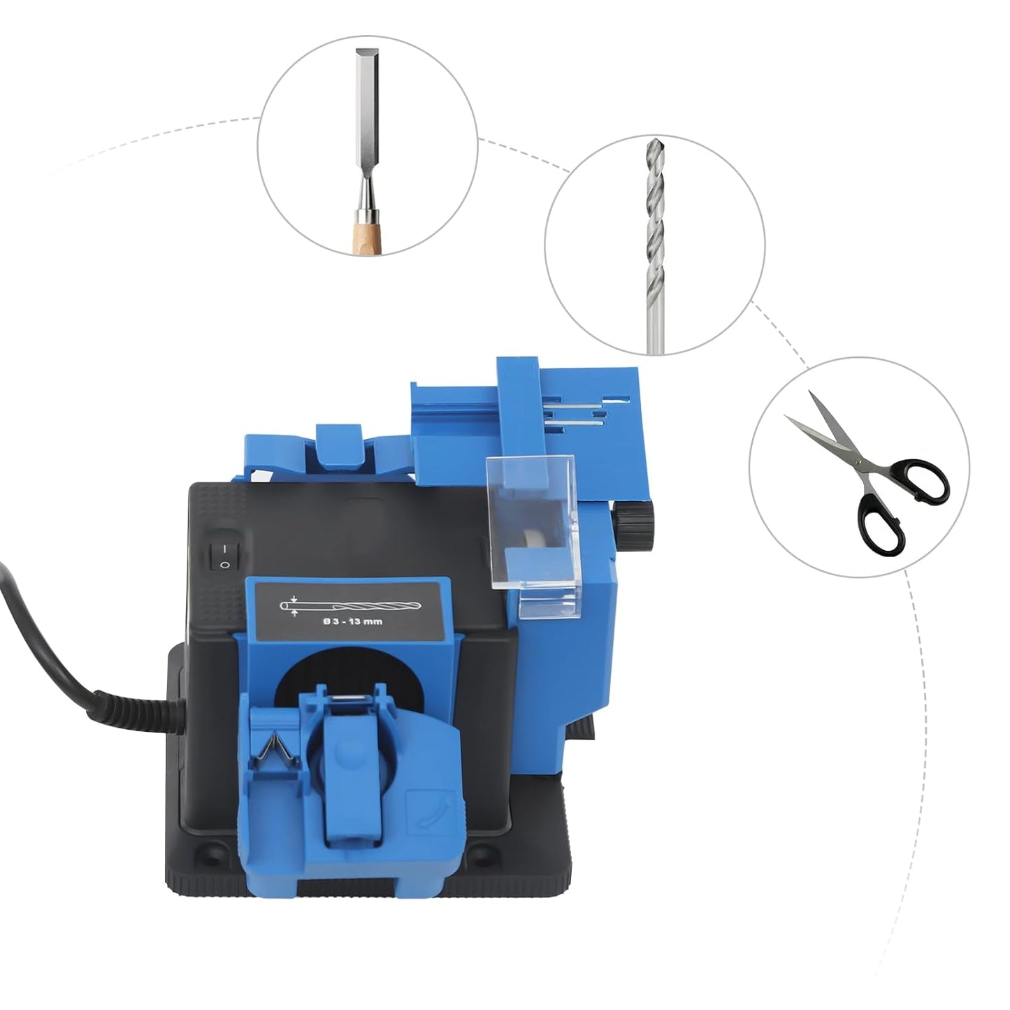 Multifunctional Electric Sharpener, 96W High Strength Drill Bit Grinding Machine Sharpening Machine with Four Anti-Slip Feet Knife,Scissor Sharpening Tool Applicable Drill 0.12-0.51inch (110V)