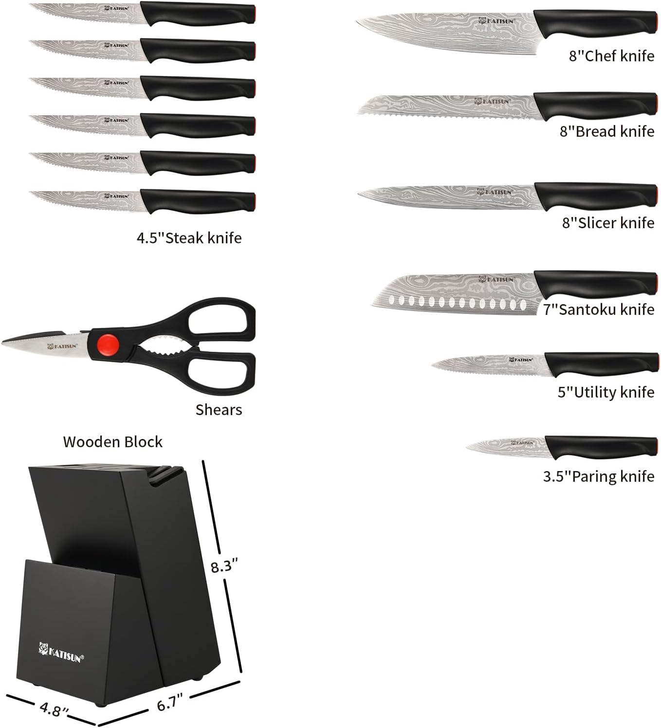 Kitchen Knife Set,14-Piece Knife Set With Block Wooden, Self Sharpening For Chef Knife Set, High Carbon German Stainless Steel Hammered Collection Knife Block Set, Dishwasher Safe Cutlery, Cream