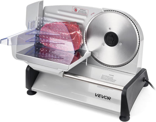 VEVOR Commercial Meat Slicer, 10 inch Electric Food Slicer, 240W Frozen Meat Deli Slicer, Premium Chromium-plated Steel Blade Semi-Auto Meat Slicer For Commercial and Home use