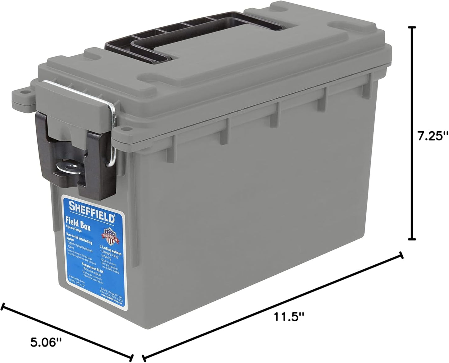 Sheffield 12629 Ammo Storage Box, Mothers Day Gifts for Mom,.30 Cal Field Boxes, Lockable Storage Box with Handle, Secures Hunting Gear, Supplies, and Bullets, Made in USA