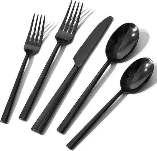 KINGSTONE Silverware Set with Steak Knives, 24-Piece Forged Flatware Set Cutlery Set Premium Stainless Steel, Service for 4, for Kitchen, Home, Wedding, Party, Mirror Polished and Dishwasher Safe