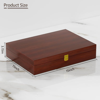Solid Walnut Silverware Storage Box, 2-Layer Silverware Chest with Drawer, Flatware Case with Lid and Felt Lined, Wood Flatware Storage Box Holds 12-16 Sets of Utensils, Wedding Housewarming Gifts