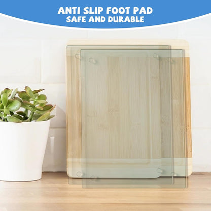 Mymonfif Tempered Glass Cutting Board for Kitchen, Clear Glass Board for Countertop, Heat Resistant, with Non-Slip Feet, 12x16" & 12x8" 2 Pcs Clear