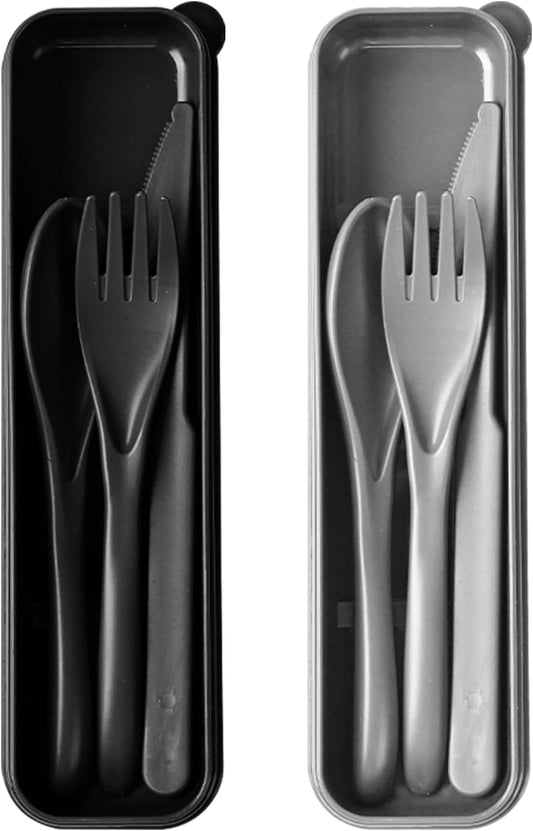 Pink Utensil set Travel Silverware with Case, 2 Sets Reusable Utensils Set with Case, Wheat Straw Utensils for Lunch Box Accessories, Camping Utensils for Work Lunch or Daily Use (Pink)