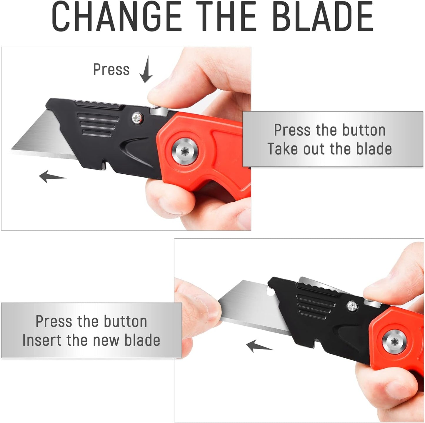 4 Pack Box Cutter Folding Utility Knife, Extra 10 Blades Included, Quick Change Blades, Lock-Back Design, Box Cutters for Carton, Cardboard, Boxes, Razor Knife Box Opener