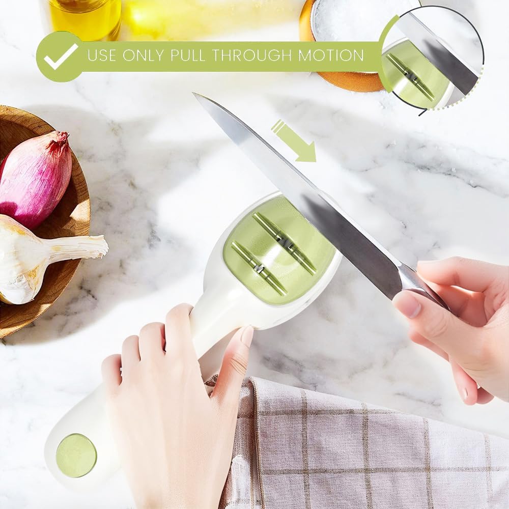 Knife Sharpener for Kitchen, Gold Pink Handheld Sharpener for Repairing and Polishing Kitchen Knives,Manual Sharpener Suitable for Various Kitchen Knives