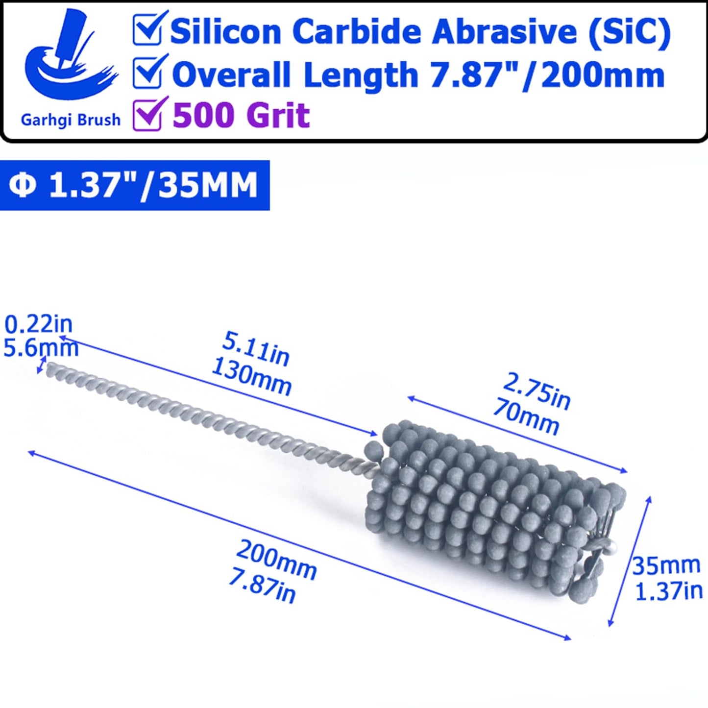 Garhgi 1-3/8" (35mm) Cylinder Honing Brush, 240 Grit Silicon Carbide Nylon Hone Tool, for Engine Cylinder Bore Deburring Finishing Deglazing Cleaning on Metals Steel Cast Iron