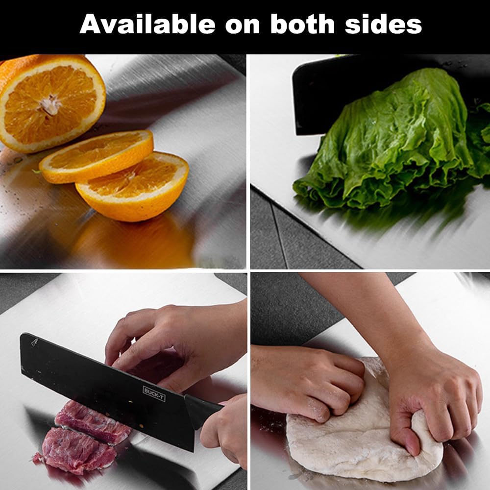 Titanium Cutting Board Set of 3 for Kitchen, Stainless Steel Double-Sided Food-Grade Cutting Boards for Meat Cheese Vegetable Fruit (S M L)