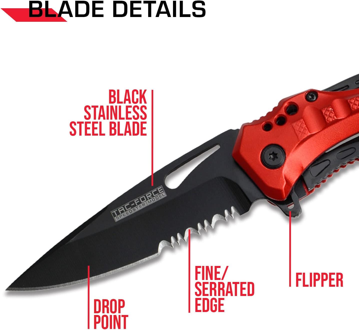 Tac-Force Folding Pocket Knife, 3.25-inch Serrated Blade, Orange Aluminum Handle, 7.75-inch Overall Length TF-705EM