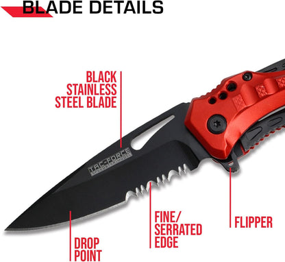 Tac-Force Folding Pocket Knife, 3.25-inch Serrated Blade, Orange Aluminum Handle, 7.75-inch Overall Length TF-705EM
