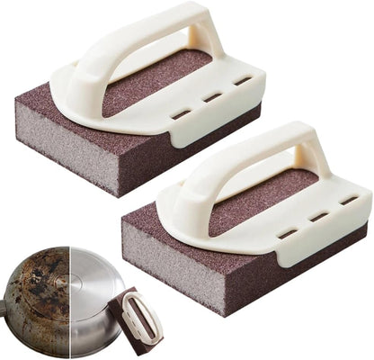Magic Cleaning Sponge Rust Remover, 2026 New Carborundum Sponge, Sponge Brush Eraser Scrub Pad, Kitchen Cleaning Sponge for Removing Rust Cleaning Pots and Pans (Sponge*2+Handle*2)
