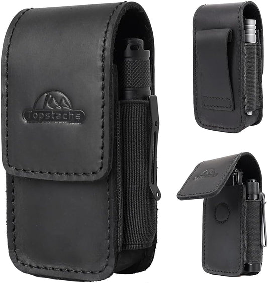 Topstache Leather Multitool Sheath for Belt - Multitool Holster for Belt - Multitool Pouch Fits Folding Tool - Magnetic Closure EDC Belt Organizer - EDC Belt Pouch - Multitool Holder, DarkBrown